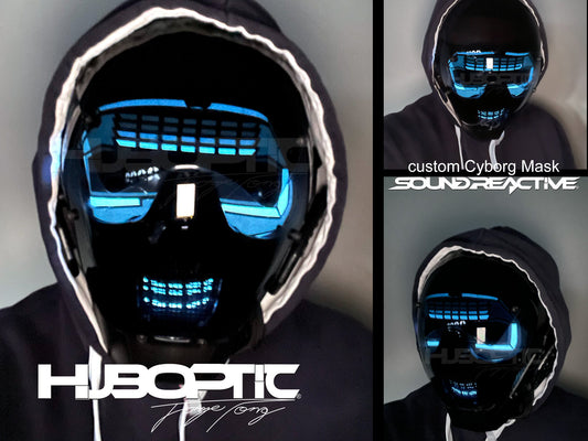Cyborg talking Ai Robot Mask - Dj Sound Reactive HUBOPTIC custom light up tik tok cosplay rave gigs youtuber props cyber costume cyborg5000