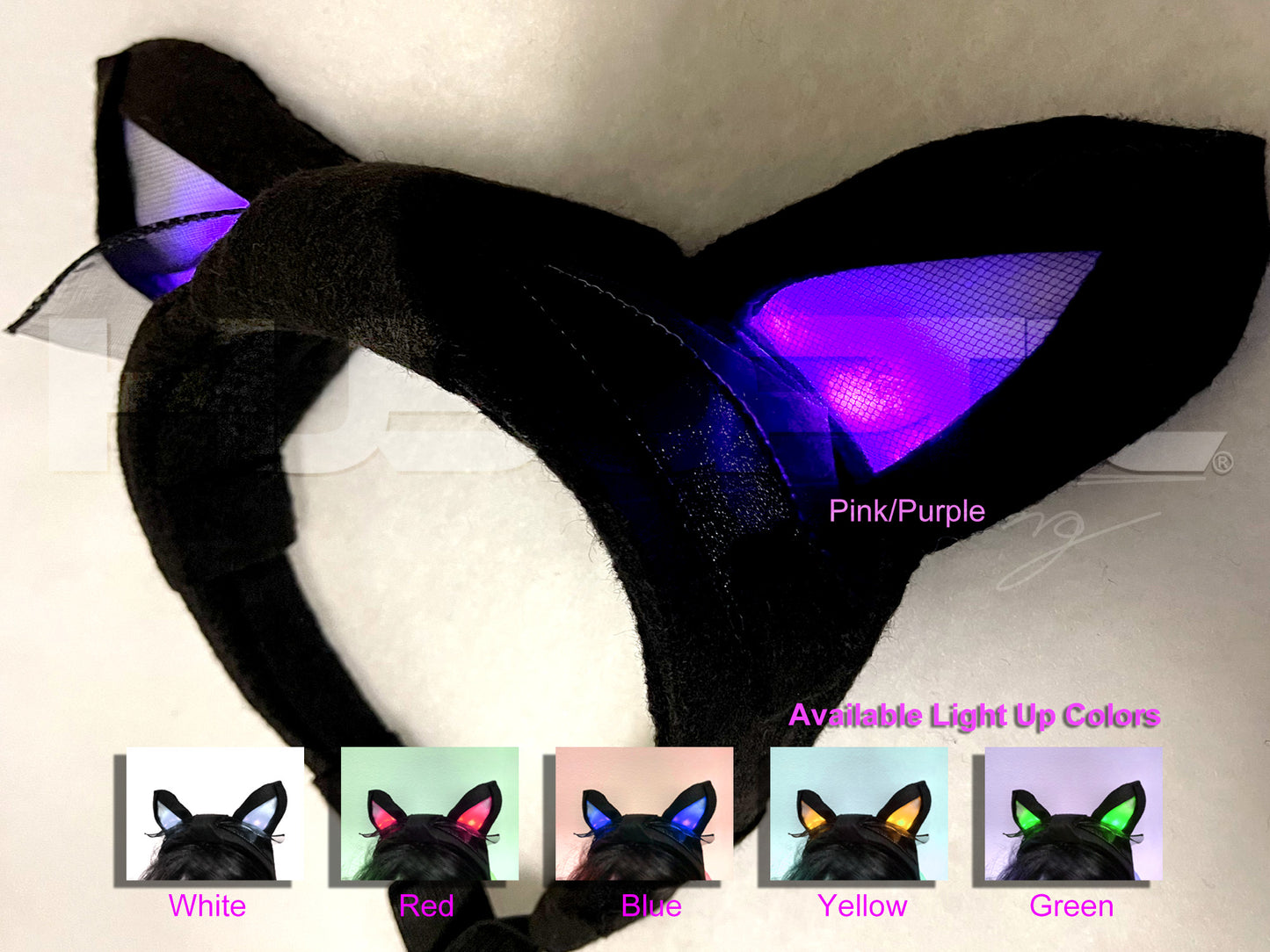 Cosplayer Kitty Cat Ears - Youtuber Neko Cat Rave Costume Light Up Ears Sound Reactive HUBOPTIC® Gear Customization ledgears110025