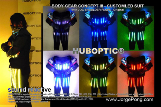 Cyber DJ LED Costume Light Up Robot Body Outfit Sound Reactive HUBOPTIC® LED Body Gear Customization ledgears50001