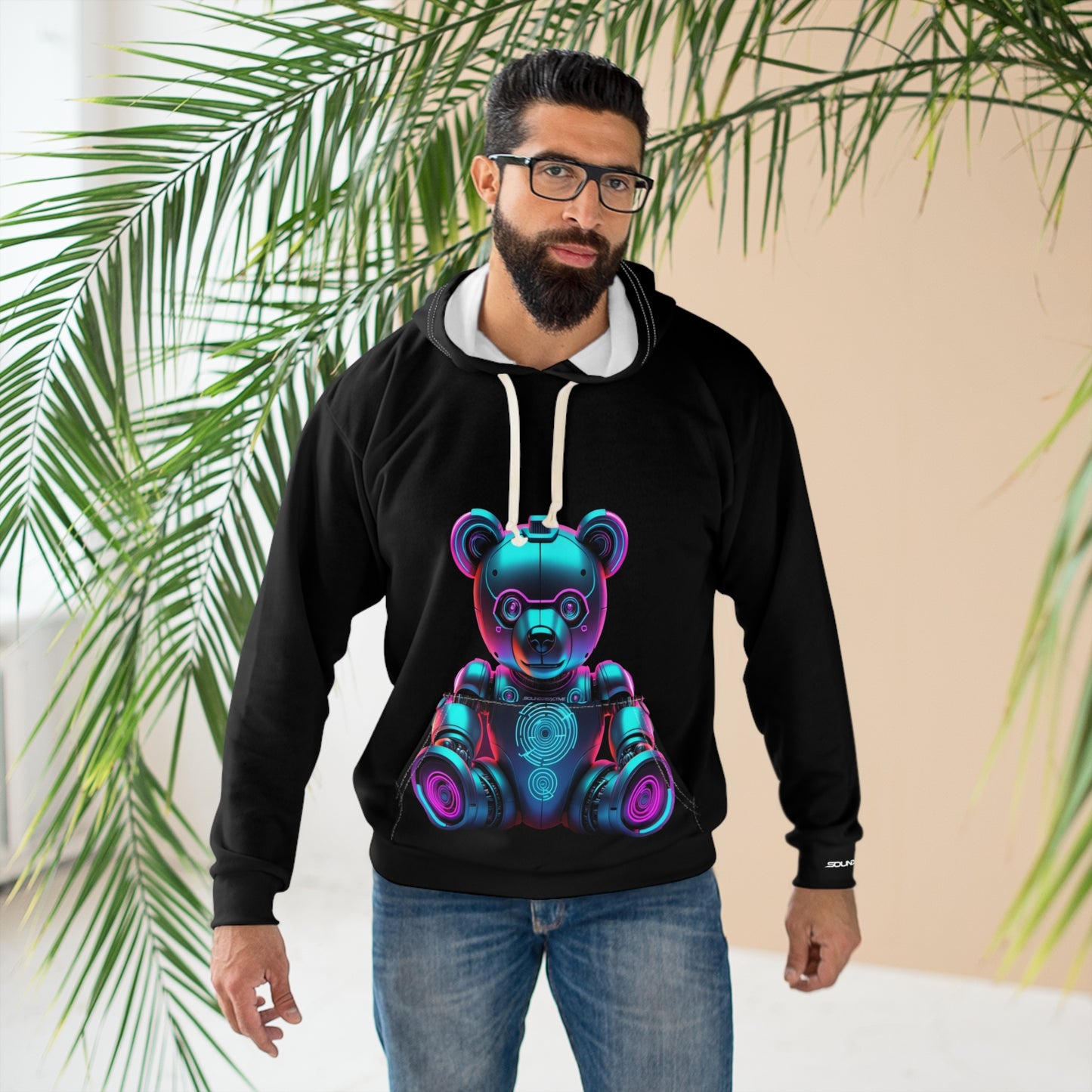 HUBOPTIC® Original Neon Bear Sound Reactive Hoodie Unisex Heavy Blend Fleece