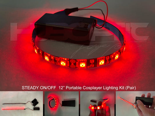 Pair of 12 inch Portable Cosplayer lights - Steady ON OFF 9v Light up your costume clothing rave accessory