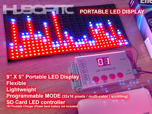 Portable LED Display 9" X 5" Flexible Prommable Logo Message 32x16 Pixels